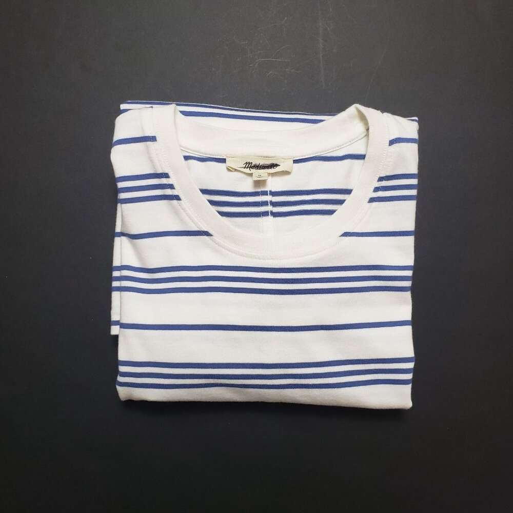 Madewell Cotton Relaxed Oversized Tee Women's Medium Lighthouse & Blue Stripe - Picture 16 of 16